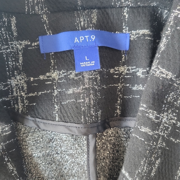 APT. 9 Ponte Stretch Knit Jacket Shine Plaid L NWT Black & Silver - Picture 9 of 16